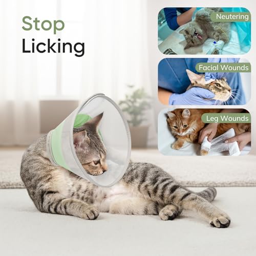 Supet Soft Cat Cone Collar to Stop Licking, Breathable Mesh Cone with Waterproof Liner Recovery Collar, for Kitten, Comfortable Elizabethan Alternative for Spay Neuter Grooming (S) - color: Green, size: S