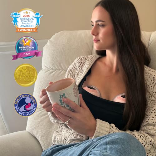 MomMed S33 Wearable Breast Pump with Case, Hands-Free Double Electric, 6oz | Ultra Quiet 45dB In-Bra Pump, Night Light, One-Tap Pause, Leakproof, BPA Free, 17/19/21mm Flange Inserts for Work Travel - color: Pink