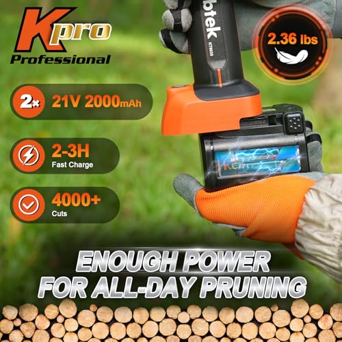 Kebtek 35mm/1.4" Professional Cordless Electric Pruning Shears | Includes 2×21V 2000mAh Batteries, Compatible with Pole for Apple Peach Olive & Grapevine High Branch Cutting
