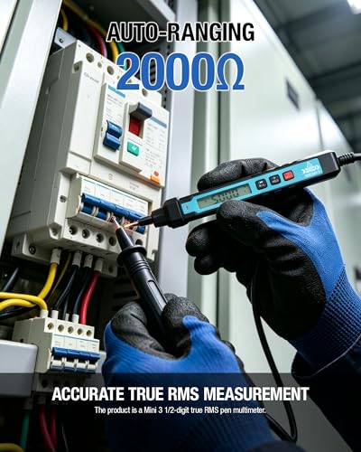 ALLOSUN Mini 3 1/2-Digit True RMS Digital Multimeter with Data Hold, Backlight, Auto Power Off & Non-Contact AC Voltage Detection EM3218A