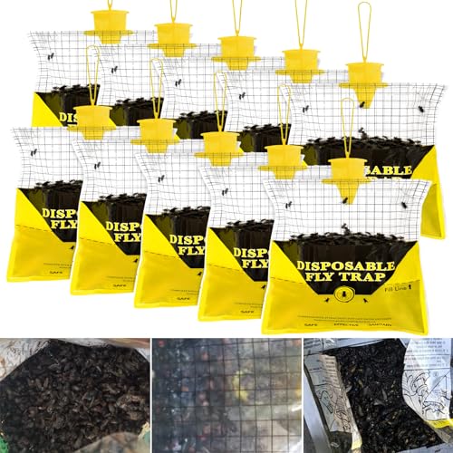 10 Pack Outdoor Fly Trap Bags Hanging - 10 * 30g Bait, Durable, Effective | Bug Hunter Catcher Killer Repellent for Stable Horse Barn & Farm | Disposable | Easy to use | Large Capacity - size: 10 pack