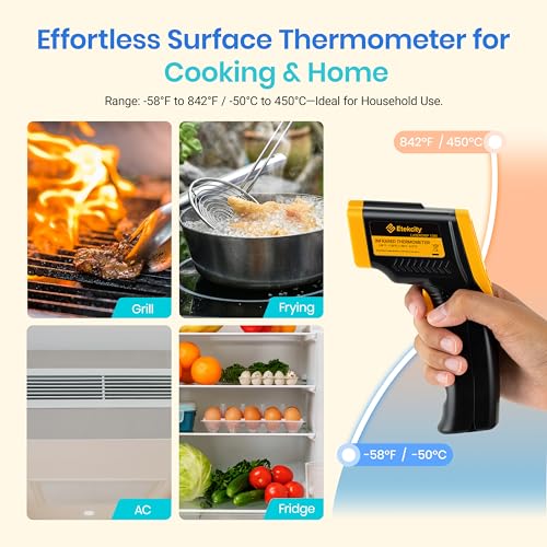Etekcity Infrared Thermometer Laser Temperature Gun 774 | Cooking, Pizza Oven, Griddle, BBQ, Meat, HVAC, Engine, Adjustable Emissivity, MAX Display, Surface Measurement - color: Light Yellow, style: Classic