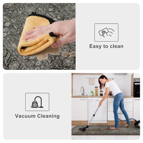 KIMODE Anti Fatigue Kitchen Mat 2PC,Waterproof Farmhouse Green Kitchen Rugs | Vintage Kitchen Mats for Floor Non-Slip,Cushioned Comfort Standing Mat for Laundry,Office,Sink,Desk,Dorm 17"x47"+17"x29" - color: Green/Grey, size: 17.3" x 47"+17.3" x 29"--0.47