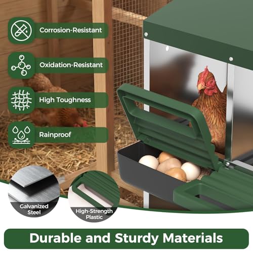 6-Compartment Chicken Nesting Box, Heavy Duty Galvanized Steel Poultry Nest Box, Wall Mount/Freestanding Design for Hens, Ducks, Backyard Homesteads & Farm Use, Green, with Soft Mats, No Stand - color: Green, size: 6 Room&Mat Board