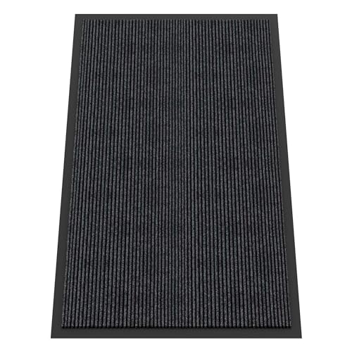 Front Door Mat Outside Entrance, Dirt Trapper Doormat 60" x 36" | Non Slip Indoor Outdoor Welcome Mat for Entryway, Absorbent Commercial Floor Mat for High Traffic Area, All Weather, Grey - color: Dark Grey Striped, size: 3' x 5' (Rectangular)