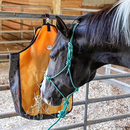 Majestic Ally 1200 D Hay Feeder Tote bag for Horses, Sheep with Reflective Trim- Reduces Waste - comes with 36” Hay Net. (Black) - color: Black