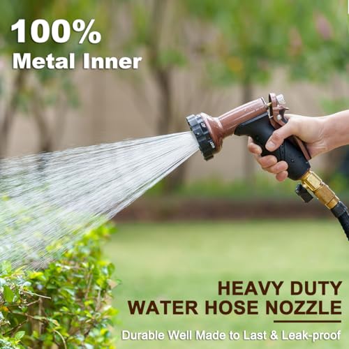 FANHAO 7 Spray Patterns Metal Garden Hose Nozzle with Lockable Trigger | Rustproof Hose Sprayer Nozzle Heavy Duty, Non-Slip Ergonomic Grip, High Pressure Nozzle for Watering Plant, Car & Pet Washing