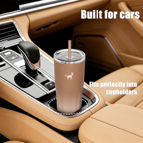 CHEERFUL GOAT Ceramic Travel Tumbler Ceramic Coffee Mug with 2 Lids | 21 OZ Stainless Steel Coffee Tumbler with Ceramic Liner,Cup for Hot and Cold at Home, Office, or On the Go （Latte Ombre ） - color: Latte Ombre