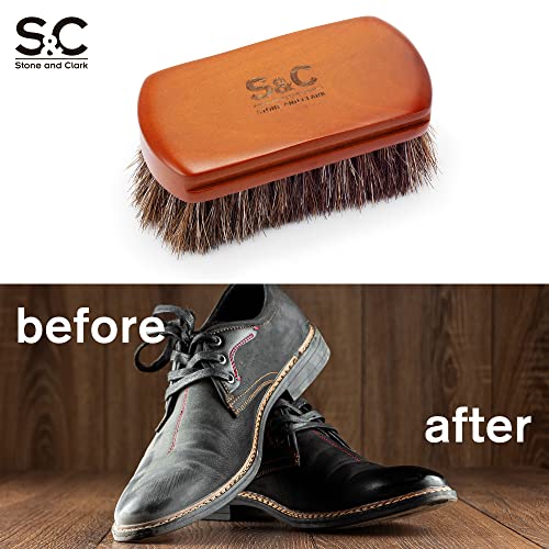 Mini 4" Shoe Brush - Portable Horse Hair Brush w/Natural Wood Handle - Soft Bristle Shoe Polish Brush for Cleaning, Buffing & Polishing Leather Shoes - Travel-Friendly Size Boot Brush - color: Brown
