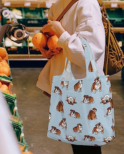 WIRESTER Reusable Grocery Tote Bag for Women, Foldable Shopping Bag, Cute Shoulder Bag, Beach Bag - color: English Bulldog Funny Playful Postures