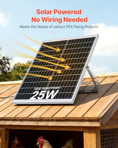 VEVOR Solar Powered Fan, 25W Solar Panel with 220 CFM Airflow, Adjustable Panel Angle, 2030 RPM High-Speed, Flexible Install, Fast Air Exchange for Greenhouse, Grow Tents, Chicken Coops, Shelters - size: 9.8" Fan×1 -25W