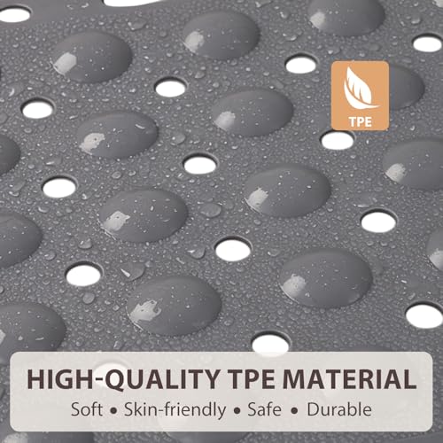 ZOESOE Square Shower Mat Non Slip: 27 x 27 Inches Large Shower Mats for Inside Shower, Soft TPE Shower Floor Mat with Suction Cups and Drain Holes, Machine Washable - color: Grey