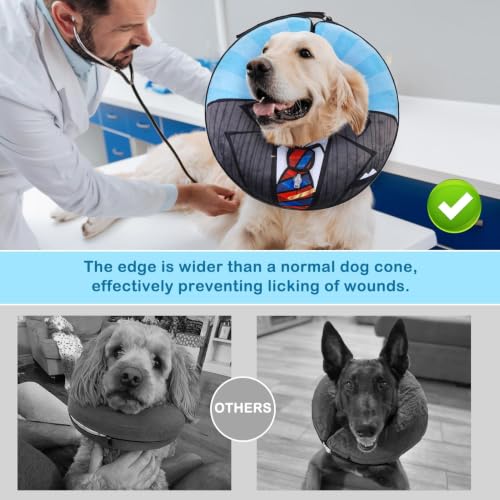 SCENEREAL Dog Cone Alternative After Surgery for Small Medium Large Dogs | Inflatable Cone Collar for Dogs Cats, Adjustable Soft Recovery Donut Collar to Prevent Licking, Black Suit Print E-Collars - color: Black Suit, size: M(Neck 13"-16")