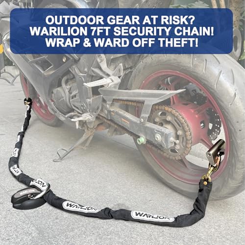 WARLION Heavy Duty Security Chain, 7ft x 3/8in Thick, 9lbs, Anti-Theft & Cut-Proof Motorcycle Chain with Cinch Ring - Secure Generators, Trailers, ATVs, Ebikes, & 2-Wheeled Vehicles (No Lock) - size: 7ft-3/8in