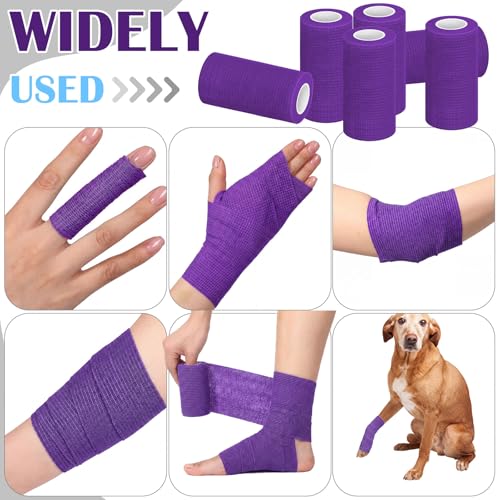Treela 36 Pcs Self Adherent Bandage 4" X 5 Yard Wrap Breathable | Cohesive Bandage Elastic Adhesive Tape for Stretch Athletic Sports Wrist Ankle - color: Deep Purple, size: 4" X 5 Yard