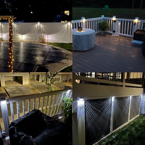 Solar Fence Deck Lights Outdoor 8 Pack, Solar Step Lights Dusk to Dawn Warm White/Cool White, Solar Powered LED Lights Decor for Outside Stair Step Yard Patio Waterproof (Black)