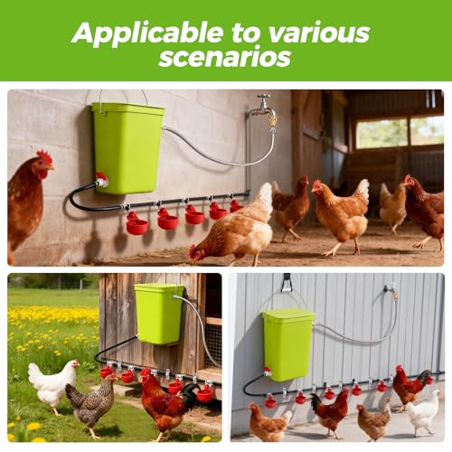 Complete Set Pipeline Automatic Chicken Waterer System| Removable Washable | Chicken Watering System with Poultry Water Cups| Poultry Waterer Feeder Dispenser for Pigeon Duck Quail for Chicken Coop