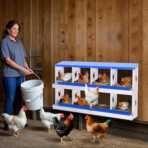 TrailBlaze Ventilated Galvanized Metal Chicken Nesting Box - 8 Compartments, Roll Away Egg Collection System, Rustproof, Easy to Install, Perch & Cover - Blue, 8 Compartments, Without Bracket - color: Blue, size: 8 Holes