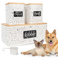 A&N Essentials 3-Piece Pet Food Storage Container Set – Airtight Galvanized Steel with Bamboo Lids – Holds Up to 6 lbs Kibble & 6 Cups Treats for Dogs & Cats
