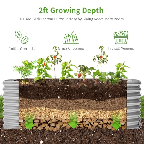 Land Guard Galvanized Raised Garden Bed, 8x4x2ft Planter Boxes Outdoor, Oval Larger Metal Planter Boxes for Vegetables, Fruits, Flowers (Silver) - color: Classic Silver, size: 8×4×2ft
