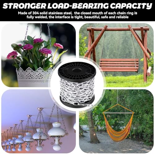 100ft 1/16" Jack Chain for Hanging Stainless Steel Metal Chain Link Silver Galvanized Light Chain Roll Small Light Duty Fixture Utility Chain for Bird Feeders, Overhead Lights, Flowerpots (1.5mm*30m)
