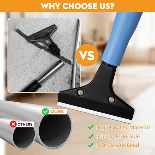 4-Inch Razor Blade Floor Scraper, Long Handle Heavy Duty 37-51.5 Inch | Adjustable Razor Scraper for Cleaning Windows, Glass,Shower,Gum,Tile,10 Extra Blades - size: 37in