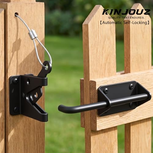 Heavy Duty Gate Latch for Wooden Fence with Cable Pull | Automatic Self Locking Gravity, Door Latch for Wood/Metal Gate, 7-1/2" Gate Hardware for Pool & Dog Door, Shed Garden, Black