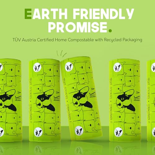 Certified Home Compostable Dog Poop Bags with Handles, Pantry Roll of 240 | NF T51-800, ASTM D6400 and EN 13432 certified, cornstarch based, extra long for easy tying, keeps hands clear, 10% to charity - size: 1 Count (Pack of 240)