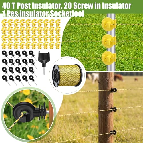 10 Mile Electric Fence Kit for Livestock, 3 Joule 12KV Fence Charger with LED Display, 3366 ft 9-Strand Polywire, 60 Insulators & Ground Rods, AC/DC Fencing System for Horse Cattle Pasture