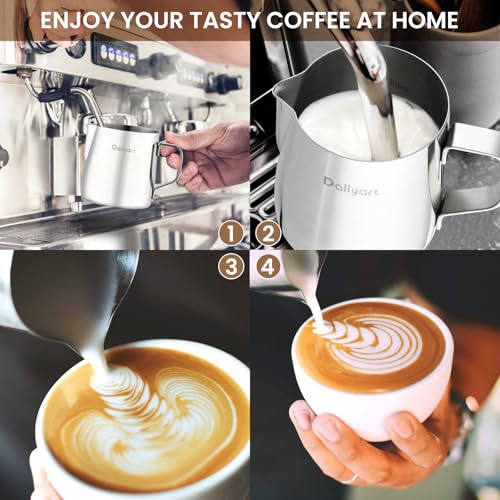 Dailyart Small Milk Frothing Pitcher 6.8oz/200ml Milk Steamer Cup | 304 Stainless Steel Milk Frother Cup with Scale & Special Dripless Spout, Frother Cup Espresso Machine Accessories - size: 6.8 Ounces