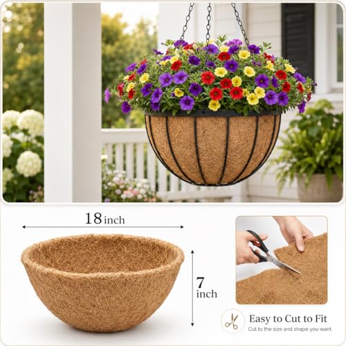 Y&M Set of 2 18 Inch Pre-Formed Round Coco Fiber Hanging Basket Liner,Coconut Liner Replacement Liner for 18'' planters - size: 18in 2P