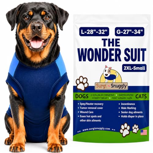 Surgi Snuggly Dog Surgery Recovery Suit, Cone Alternative, Spay/Neuter 2XLS | Dog Recovery Suit for Dogs — Veterinarian-Invented Surgical Suit & Recovery Onesie with Easy Bathroom Access After Surgery - color: Double Blue, size: 2 Extra Large Small(L-28"-