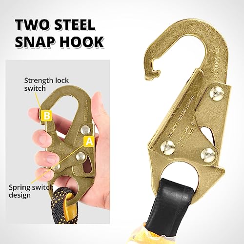 TRSMIMA Rope Harness Safety Lanyard：50ft Roofing Rope Fall Protection | Vertical Safety Harness Rope With Grab Snap Hooks Shock Absorber - Tree Climbing Line Kit Heavy Duty Safety Equipment ANSI CE - size: 50ft