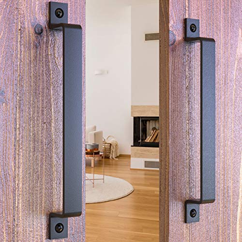 2-Pack 12 Inch Straight Bar Barn Door Handle - Black Cast Iron Pull for Sliding Doors, Gates, Sheds, Fences, Closets - Indoor Outdoor Farmhouse Hardware - size: 12" - 2 Pack, style: Straight Bar
