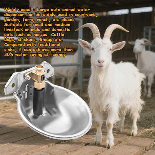Automatic Animal Drinking Water Bowl with Float Valve and Drainage Hole 304 Stainless Steel Feeder Waterer Livestock Water Trough Suitable for Pet Dog Horse Cattle Goat Sheep 2Pcs（Dia 9in） - style: 0.6L-2pcs