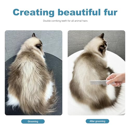 4.6 Inches Stainless Steel Pet Comb for Dogs & Cats, Metal Detangling Grooming Tool for Long & Short Haired Pets, Anti-Static Cat Comb with Rounded Teeth for Matted Fur Removal & Shedding Control - size: Small