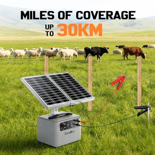 6-12KV Adjustable Output 30 Miles 1.5J Solar Electric Fence Charger | SEF-02, High-Efficiency 15W Solar Panel for Livestock, Farms & Remote Pastures, 12V 7Ah Battery, 24H Uninterrupted Protection - color: Gray