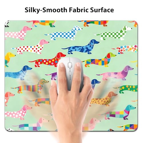Colorful Patterned Dachshund Dog Mouse Pad 9.5" x 7.9", Lovely Wiener Dog Seamless Cute Desk Mat, Dog Lover Gift - color: Dachshund Dog