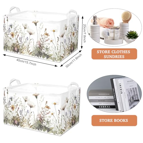 Wild Flowers Shelf Basket Floral Baby Shower Basket for Kids Girls Room Rectangle Clothes Toys Cube Storage Basket (Flowers) - color: Wild flower