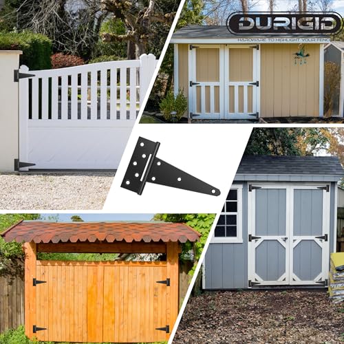 2 Pack 8 Inch T Hinge, Heavy Duty Hinges for Wood, Gate Hinge, Shed Door Hardware, Fence Hinges for Outdoor Gates, Barn Door, Ideal Outdoor Useage - size: 8 Inch