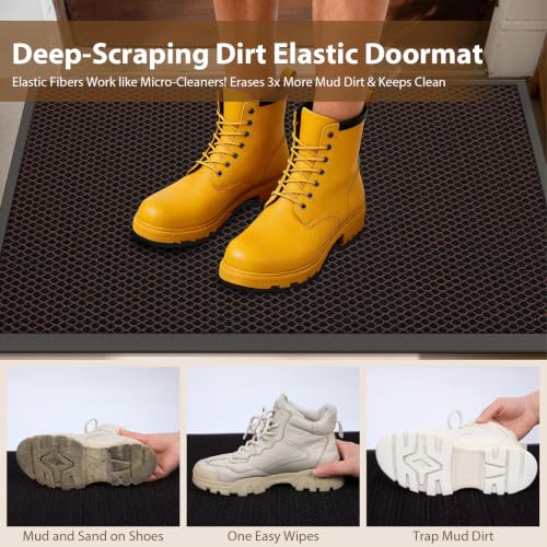 Front Door Mat Outside Entrance Entry Welcome Doormat 32"x48" Brown Large | Heavy-Duty Dirt Trapper Non Slip Rubber Entrance Doormats for Entryway Porch Garage 3D Mesh Stain Resist All Season & Weather - color: Brown, size: 32"x48"
