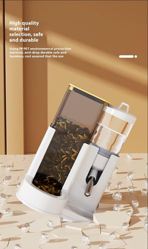 2 in 1 Automatic Hamster Feeder and Water Dispenser, No Drip Small Animal Water Bottle with Stainless Steel Nozzle, Gravity Food Feeder for Hamster, Guinea Pig, Mouse, Dwarf Bunny, Rodent Cage