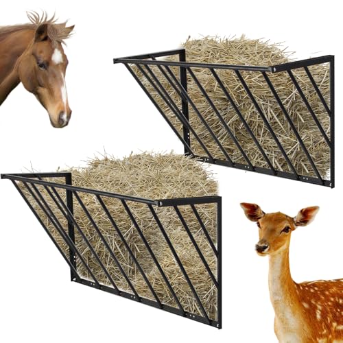 Hay Feeder Blanket Holder Carbon Steel Hay Rack Wall Mounted Hay Feeder for Horses Goats Farm Indoor and Outdoor Usee(2PCS) - size: 2PCS