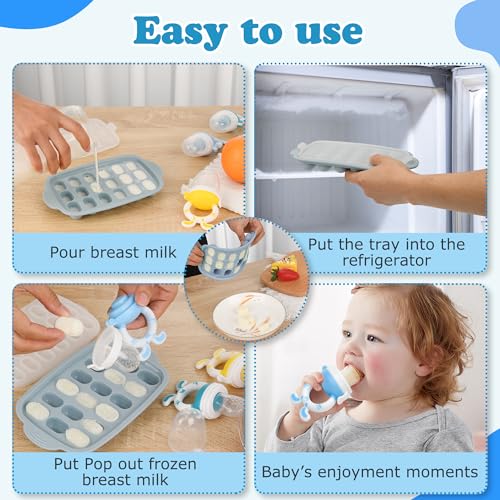 Food Feeder Baby Fruit Feeder Baby Breastmilk Popsicle Molds-& Baby Fruit Feeder-WAJIAYON Silicone Baby Food Freezer Tray,Baby Food Pacifier Feeder and Teether Easter Bunny Gifts for Boys and Girls - color: 1-Purple