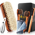 6 Pcs Horsehair Shoe Brush Kit Polishing Daubers Applicators Leather Care Brushes Shine Cleaning Cloth with Case(Shoe Brush Set A) - style: Shoe Brush Set A