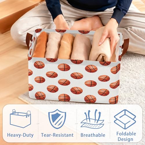 Basketball Collapsible Storage Box,Organizer Bin with Handles for Room Decoration,Bins Book Basket Box 17x11.5x10Inch - color: Basketball