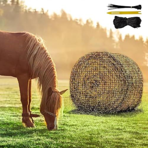 Round Bale Hay Net for Horses and Goats, 5x5 Ft Knotless Design Slow Feed Hay Net with 2'' Holes, Large Heavy Duty Slow Feeder Nets - size: 5x5FT