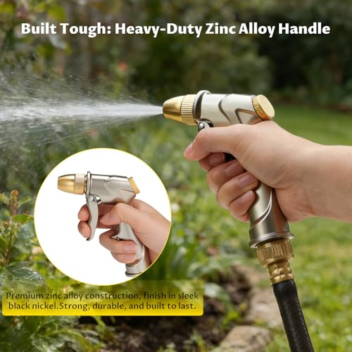 Lichamp Heavy Duty Garden Hose Nozzle Sprayer, Solid Metal High Pressure Water Nozzle with Adjustable Spray Patterns for Watering Plants, Lawns, Car Washing, Patio Cleaning, and Pet Care
