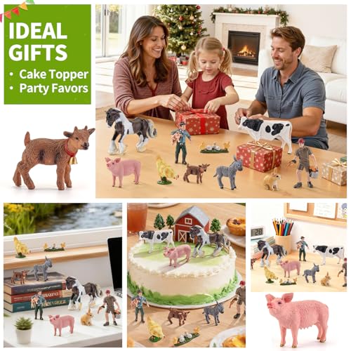 Large Farm Animal Figurines Toys Educational Playset for Kids 3+ | Solid, Realistic, Safe, Livestock Playset Suit for Big Red Barn Farm, Animals Play Figures, Learning Toys, Xmas Gifts - style: Farm Animal+Farmer