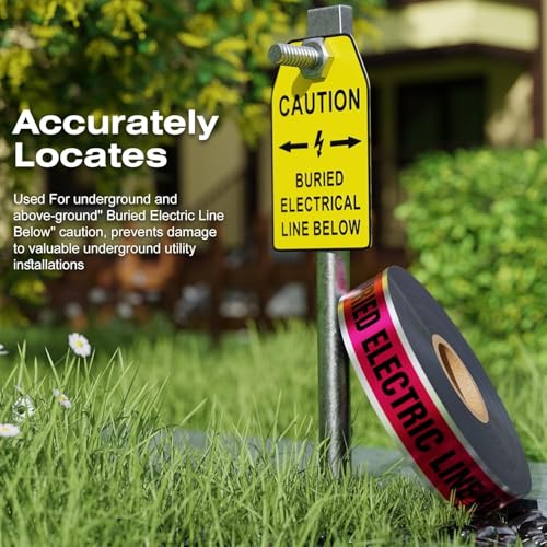 300 Feet Caution Buried Electric Line Below Red/Black Print Safety Tape with Above-Ground Caution Tag, 2 Inch x Foot 5 Mil, Detectable 2-Inch - style: Caution Buried Electric Line Below(300 Ft)